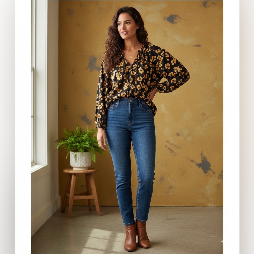 Avenue Black and Gold Floral Skirt
